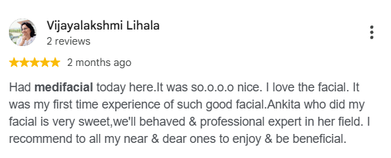 Google review for HydraFacial and Medi Facial treatment at Dontia Care Clinic Skin and Hair in Kolkata