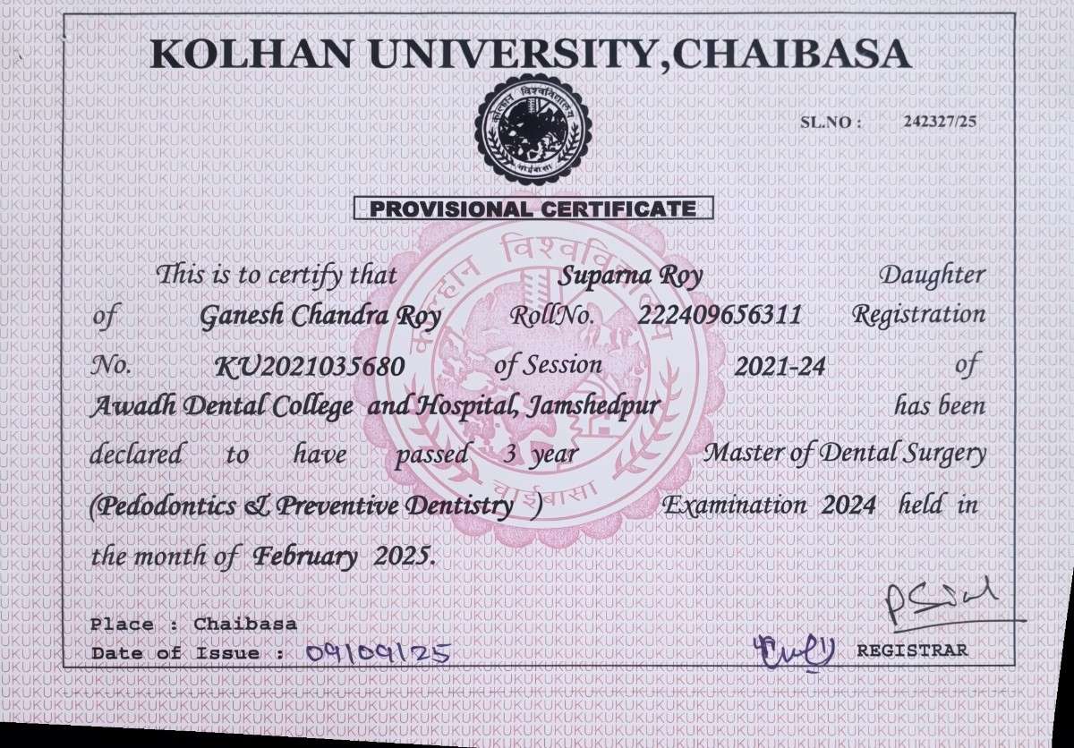 Pedodontics certificate — Dontia Care Clinic